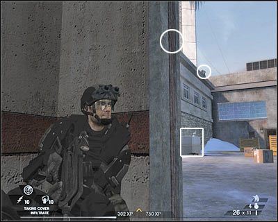 Zgodnie z podpowiedzią gry, rozkaż swoim ludziom, żeby skorzystali z granatu dymnego - Zasadzka (cz.2) | Akt 1 - Pireneje | Tom Clancys Rainbow Six Vegas 2 - Tom Clancys Rainbow Six Vegas 2 - poradnik do gry