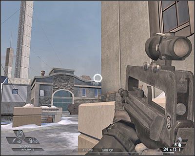 Następny krok to zabezpieczenie pokazanej na screenie okolicy - Zasadzka (cz.1) | Akt 1 - Pireneje | Tom Clancys Rainbow Six Vegas 2 - Tom Clancys Rainbow Six Vegas 2 - poradnik do gry