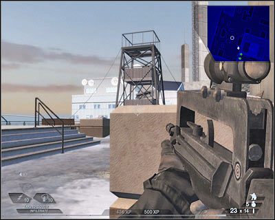 Pamiętaj o regularnym używaniu podręcznej mapy, co pozwoli ustalić, gdzie rozstawili się wrogowie - Zasadzka (cz.1) | Akt 1 - Pireneje | Tom Clancys Rainbow Six Vegas 2 - Tom Clancys Rainbow Six Vegas 2 - poradnik do gry