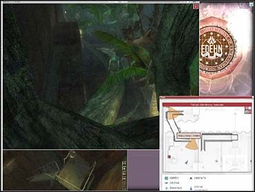 Gdy kobieta znieruchomieje w górze sali, to znak, że trzeba przestawić mapę na wyższy poziom (klikając podwójną skierowaną w górę strzałkę w jej górnym prawym rogu) - 04A - Znalezienie bezpiecznika | Zadanie 04 | eXperience112 - eXperience112 - poradnik do gry