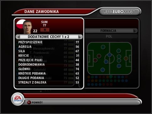 Przy ustalaniu ostatecznej jedenastki koniecznie trzeba brać pod uwagę statystyki piłkarzy - im wyższa liczba, tym oczywiście lepiej - Skład | Zarządzanie zespołem w UEFA Euro 2008 - UEFA Euro 2008 - poradnik do gry