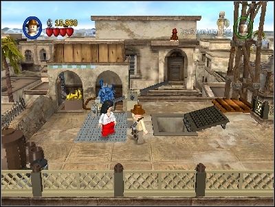 Po drugiej stronie zniszcz niebieską barierkę i zbuduj most - Chapter 3 - City of Danger (cz.3) - Poszukiwacze Zaginionej Arki - LEGO Indiana Jones: The Original Adventures - poradnik do gry