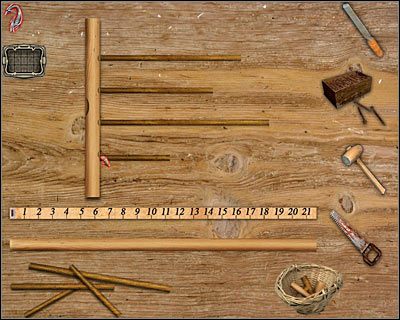 Teraz wybierz pokazany na screenie jaśniejszy kawałek drewna i również umieść go bezpośrednio pod linijką - Posiadłość Godalmingów (cz.4) | Londyn | Dracula Początek - Dracula: Początek - poradnik do gry