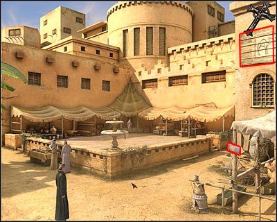 Po dotarciu na miejsce przyjrzyj się wielbłądom, a następnie podnieś pokazany na screenie rondelek (Casserole dish) - Targowisko | Kair | Dracula Początek - Dracula: Początek - poradnik do gry