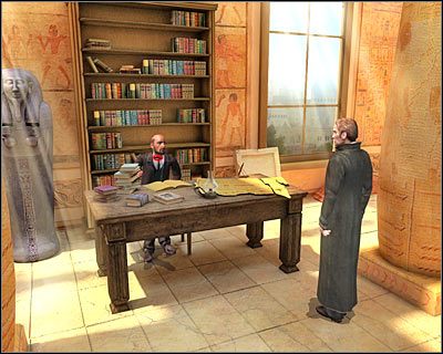 Zanim ponowisz opcję rozmowy, podnieś dwa pokazane na screenie obiekty - Egipskie muzeum #2 | Kair | Dracula Początek - Dracula: Początek - poradnik do gry