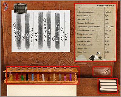 Cała zabawa polega na dopasowaniu nut do centralnego rysunku, na którym rozpisane zostały związki chemiczne, a którego tło przypomina klawisze fortepianu - Dwór Państwa Orlowskich (cz.2) | Wiedeń | Dracula Początek - Dracula: Początek - poradnik do gry