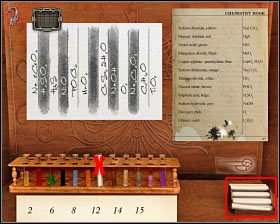 7) Z pokazanego na screenie miejsca wybierz papierek lakmusowy i użyj go w punkcie X (biała fiolka) - Dwór Państwa Orlowskich (cz.2) | Wiedeń | Dracula Początek - Dracula: Początek - poradnik do gry