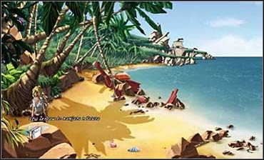 Teraz pannica z lubością oddaje się przeglądaniu zawartości torebki, wyjmując z niej (kliknij ją ręką) pilnik do paznokci , olejek do ciała , kartę kredytową i komórkę (niestety, bez zasięgu) - Plaża | Rozdział pierwszy | So Blonde Blondynka w opałach - So Blonde: Blondynka w opałach - poradnik do gry