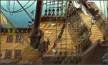 Na Uroczej Pannie warto rozejrzeć się najpierw po górnych pokładach, zatem blondynka przeprowadza stosowny rekonesans, wchodząc po schodkach najpierw z lewej (dziób) a potem z prawej (rufa) strony - Urocza Panna (1) | Rozdział pierwszy | So Blonde Blondynka w opałach - So Blonde: Blondynka w opałach - poradnik do gry