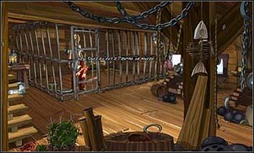 Teraz Maks pędzi do swej pani, czyli na rufę statku (w prawo), a tam na niższy poziom i do twierdzy (luk) - Urocza Panna (2) | Rozdział pierwszy | So Blonde Blondynka w opałach - So Blonde: Blondynka w opałach - poradnik do gry