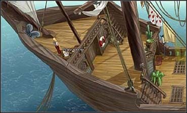 Przebudzona brutalnie Sunny maszeruje na pokład, a tam na dziób statku (w lewo), gdzie ze sterty pustych butelek po rumie zabiera jedną - Rynek, Śródmieście | Rozdział drugi | So Blonde Blondynka w opałach - So Blonde: Blondynka w opałach - poradnik do gry