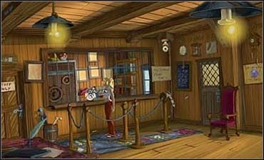 Po wyjściu z karczmy dziewczyna wędruje do banku (budynek z zielonym dachem), w nadziei zdobycia odrobiny gotówki - Rynek, Śródmieście | Rozdział drugi | So Blonde Blondynka w opałach - So Blonde: Blondynka w opałach - poradnik do gry