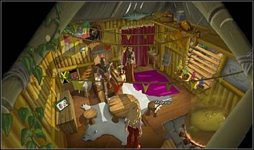 Zmiana rytmu wybijanego przez bębniarza prowokuje wodza Bajari do wyjścia z szałasu, co daje So okazję do wszczęcia pogawędki - Obóz Bajari | Rozdział drugi | So Blonde Blondynka w opałach - So Blonde: Blondynka w opałach - poradnik do gry