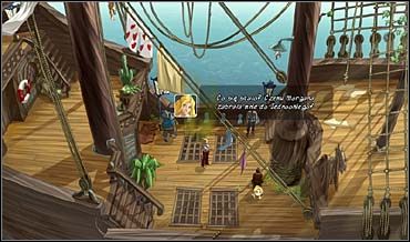 Dziewczyna wyciąga z pontonu kolejną porcję suchego prowiantu , po czym z czystym sumieniem z powodu wypełnienia żółwiowej misji wraca na przystań i wdrapuje się na pokład Uroczej Panny - Plaża i przystań, Rynek i śródmieście | Rozdział drugi - So Blonde: Blondynka w opałach - poradnik do gry