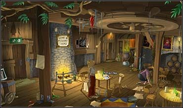 Obudziwszy się przy jednym ze stolików w gospodzie, So zabiera zeń uszkodzoną solniczkę , z której wysypało się na blat trochę soli i zagaduje sprzątającą po wczorajszej balandze kobietę - Rynek i śródmieście | Rozdział trzeci | So Blonde Blondynka w opałach - So Blonde: Blondynka w opałach - poradnik do gry