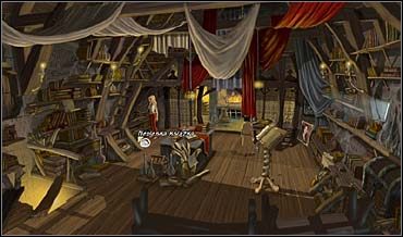 Teraz dziewczyna wchodzi do klasztoru i zagaduje Javiera na temat sejfu i książki o instrumentach muzycznych - Rynek i plaża, Opuszczony klasztor | Rozdział trzeci - So Blonde: Blondynka w opałach - poradnik do gry