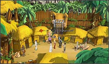 Znalazłszy się w osadzie Bajari, So i Juan tłumaczą wodzowi, że musi on całą wesołą gromadkę zamknąć w obozie za napaść na burmistrza - Obóz Bajari i dworek burmistrza, Galera Jednookiego | Rozdział trzeci - So Blonde: Blondynka w opałach - poradnik do gry