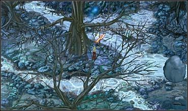 Teraz ukrytym przejściem (w centrum ekranu) dziewczyna przechodzi na drugą wysepkę stałego lądu - Mroczne bagna | Rozdział czwarty | So Blonde Blondynka w opałach - So Blonde: Blondynka w opałach - poradnik do gry