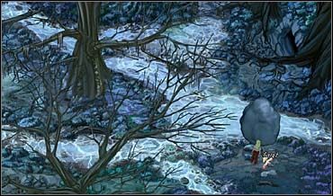 Ponieważ udało się jej zdobyć coś, co może posłużyć za dźwignię, So wraca na początek bagien i wędruje w prawo do widzianego wcześniej głazu - Mroczne bagna | Rozdział czwarty | So Blonde Blondynka w opałach - So Blonde: Blondynka w opałach - poradnik do gry