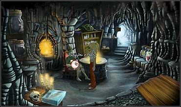 Wewnątrz dziewczyna zaczepia starca, ale - by dowiedzieć się coś na temat zaklęcia - musi pokazać mu oko - Jaskinia pustelnika, mroczne bagna, ruiny Ku | Rozdział czwarty - So Blonde: Blondynka w opałach - poradnik do gry