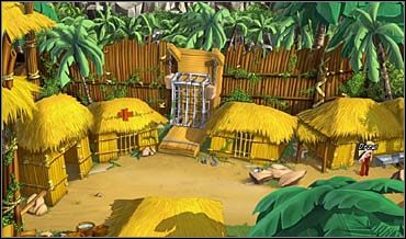 Tak więc dziewczyna pakuje się do obozu, a tam bezceremonialnie wyciąga młodą parę z szałasu (po prawej) - Obóz Bajari, gospoda, willa burmistrza | Rozdział czwarty - So Blonde: Blondynka w opałach - poradnik do gry