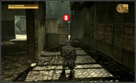 Przeszukaj pobliski teren, ale uważaj na spacerującego tędy często strażnika - Middle East - Ground Zero | Akt pierwszy Metal Gear Solid 4 Guns of the Patriots - Metal Gear Solid 4: Guns of the Patriots - poradnik do gry