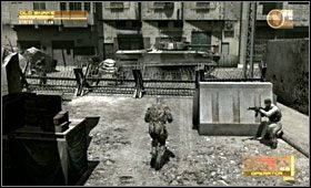 Na zewnątrz kontratak rebeliantów zostanie wsparty przez czołg - Middle East - Crescent Meridian | Akt pierwszy Metal Gear Solid 4 - Metal Gear Solid 4: Guns of the Patriots - poradnik do gry