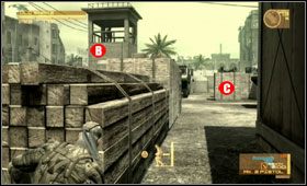 Po wyjściu na zewnątrz znajdziesz się na dość rozległym placyku - Middle East - Millenium Park | Akt pierwszy Metal Gear Solid 4 - Metal Gear Solid 4: Guns of the Patriots - poradnik do gry