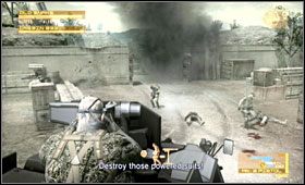 Przed Tobą sporo strzelania na dachu pędzącego transportera - South America - Stryker Escape | Akt drugi Metal Gear Solid 4 - Metal Gear Solid 4: Guns of the Patriots - poradnik do gry