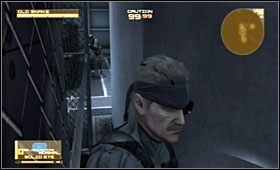 Przyklej się do ściany i zacznij iść powoli pomiędzy siatką a ścianą - Outer Haven - Ship Bow | Akt piąty Metal Gear Solid 4 Guns of the Patriots - Metal Gear Solid 4: Guns of the Patriots - poradnik do gry