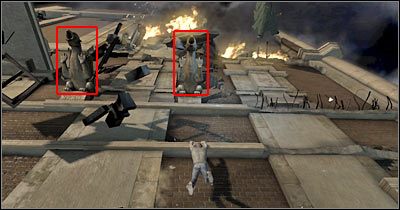 Koniecznie zaczekaj aż zawali się duży balkonik zlokalizowany przy lewym posągu - Scena 4 - Nie patrz w dół | Epizod 1 Alone in the Dark - Alone in the Dark - poradnik do gry