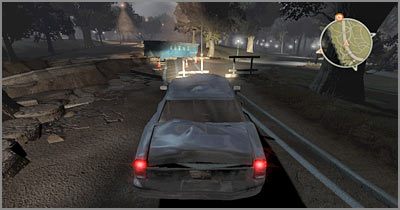 Najtrudniejszy w mojej opinii fragment pościgu zakłada przebicie się przez pokazaną na screenie ścianę - Scena 1 - Przejażdżka do muzeum | Epizod 4 Alone in the Dark - Alone in the Dark - poradnik do gry