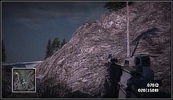 < Tutaj należy wejść na zbocze, by dotrzeć do skrzynki - Złoto do odnalezienia - Crash and Grab | Kampania | Battlefield Bad Company - Battlefield: Bad Company - poradnik do gry