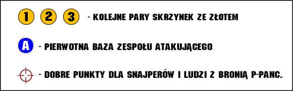 Informacje o mapach podzieliłem na dwie części - jedna opisuje budowę map, a więc geometrię terenu, stopień zabudowania i wynikające z tego możliwości manewrowania sprzętem ciężkim, obecność zbiorników wodnych itd - Legenda | Analiza map | Battlefield Bad Company - Battlefield: Bad Company - poradnik do gry