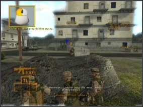 Przemieść bezpiecznie drużynę Alfa w róg budynku - kiedy podczas tego działania przytrzymasz lewy klawisz , część drużyny będzie osłaniała resztę - Misja treningowa 4 | Trening w Full Spectrum Warrior - Full Spectrum Warrior - poradnik do gry