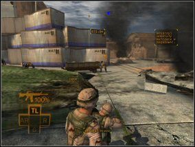 Zapisz grę obok białego samochodu, a następnie schowaj się - z okna zacznie strzelać przeciwnik - Misja 4 | Misje w Full Spectrum Warrior - Full Spectrum Warrior - poradnik do gry