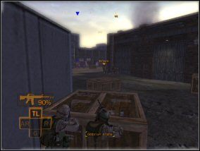 Możesz tutaj zapisać grę, lecz najpierw biegnij do skrzyń i ukryj się - do zabicia masz dwóch wrogów, jednego na wprost, drugiego po lewej - Misja 2 | Misje w Full Spectrum Warrior - Full Spectrum Warrior - poradnik do gry