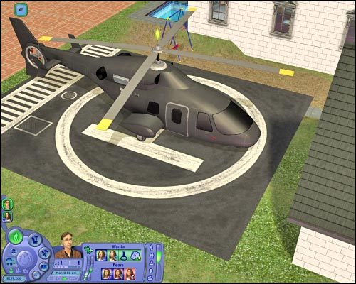 Śmigłowiec jest drogą i średnio przydatną zabawką. - [Otoczenie] Parcele publiczne - Podróże między parcelami - The Sims 2: Osiedlowe życie - oficjalny polski poradnik - poradnik do gry