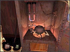 Holmes zabiera stojącą we wnęce po lewej łopatę i wygarnia nią cały węgiel z pieca (otwór poniżej urządzenia) - [Opis przejścia] Część piąta (1) | Sherlock Holmes Tajemnica Mumii - Sherlock Holmes: Tajemnica Mumii - poradnik do gry