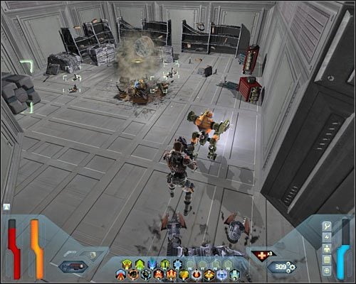 Okolica patrolowana jest przez kilka czołgów, niemniej możesz detonować wybuchowe beczki w momencie gdy blaszane bestie znajdą się w pobliżu takich obiektów - Engine Maintenance - Questy (cz.2) | Poziom 17 w Space Siege - Space Siege - poradnik do gry