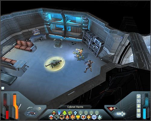 Po dotarciu do dużego pomieszczenia nie musisz się na szczęście obawiać tego, że wpadniesz na silną grupę przeciwników - Officers Quarters - Questy (cz.2) | Poziom 18 w Space Siege - Space Siege - poradnik do gry