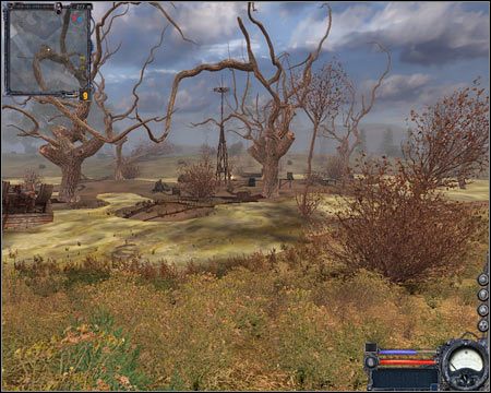 9) Przystanek autobusowy - Domyślnie w pobliżu przystanku autobusowego znajduje się kolejny posterunek żołnierzy Wolności - Mapy szczegółowe (cz.3) | Dolina Mroku | Stalker Czyste Niebo - S.T.A.L.K.E.R.: Czyste Niebo - poradnik do gry