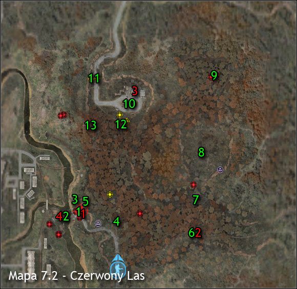 Najważniejsi NPC na mapie (kolor czerwony) - Mapa szczegółowa (cz.1) | Czerwony Las | Stalker Czyste Niebo - S.T.A.L.K.E.R.: Czyste Niebo - poradnik do gry
