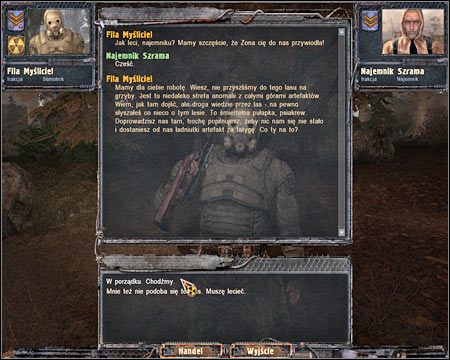 Ważne jest to, żeby nie oddalać się zbytnio od grupy, gdyż nowi sojusznicy z oczywistych względów będą omijali skażone strefy i anomalie - Questy (cz.2) | Czerwony Las | Stalker Czyste Niebo - S.T.A.L.K.E.R.: Czyste Niebo - poradnik do gry