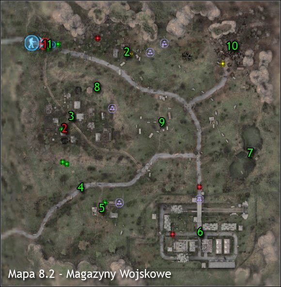 Najważniejsi NPC na mapie (kolor czerwony) - Mapa szczegółowa (cz.1) | Magazyny Wojskowe | Stalker Czyste Niebo - S.T.A.L.K.E.R.: Czyste Niebo - poradnik do gry