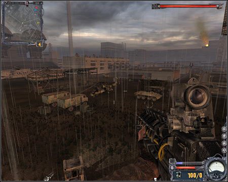 Upewnij się, że dysponujesz działkiem EM1, gdyż tylko w taki sposób będziesz w stanie niszczyć zbroję Strieloka (pasek energii widoczny w górnym prawym rogu ekranu) - Questy (cz.1) | Elektrownia Jądrowa | Stalker Czyste Niebo - S.T.A.L.K.E.R.: Czyste Niebo - poradnik do gry