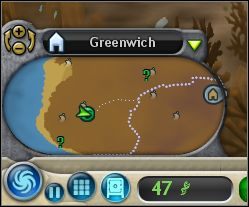 Drobniejsze kropki wyznaczają drogę do pomniejszych gniazd, w których Twój stwór może się odradzać po śmierci. Większe kropki to natomiast ogólna trasa Twojej migracji. - Migracje | Faza stwora | Spore - Spore - poradnik do gry