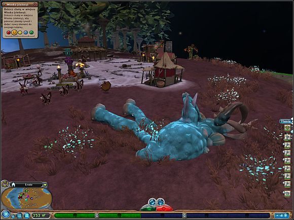 By upolować stwora epickiego, rozkaż swoim podopiecznym rzucić kilka włóczni, a następnie wycofaj ich, by zwierzę nie zdążyło się zemścić - Zdobywanie żywności | Faza plemienia | Spore - Spore - poradnik do gry