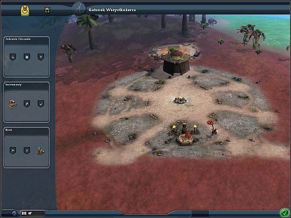 Jedzenie i leczenie - jeśli chcesz leczyć swoje jednostki na polu walki, a także usprawnić zbieranie żywności, sprawdź tę sekcję i postaw odpowiednie budowle - Budowa wioski i akcesoria | Faza plemienia | Spore - Spore - poradnik do gry