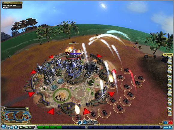 Atakowanie miast siłami produkowanymi przez religijne metropolie nie różni się zbytnio od podejścia czysto militarnego - Zdobywanie miast | Faza cywilizacji | Spore - Spore - poradnik do gry